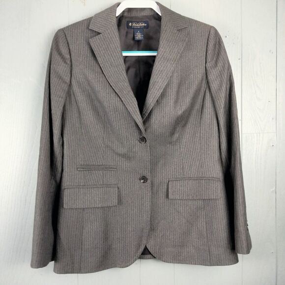 Vintage Brooks Brothers Blazer Womens 8 Brown Pinstripe 100% Wool Classic Nice - Picture 1 of 12